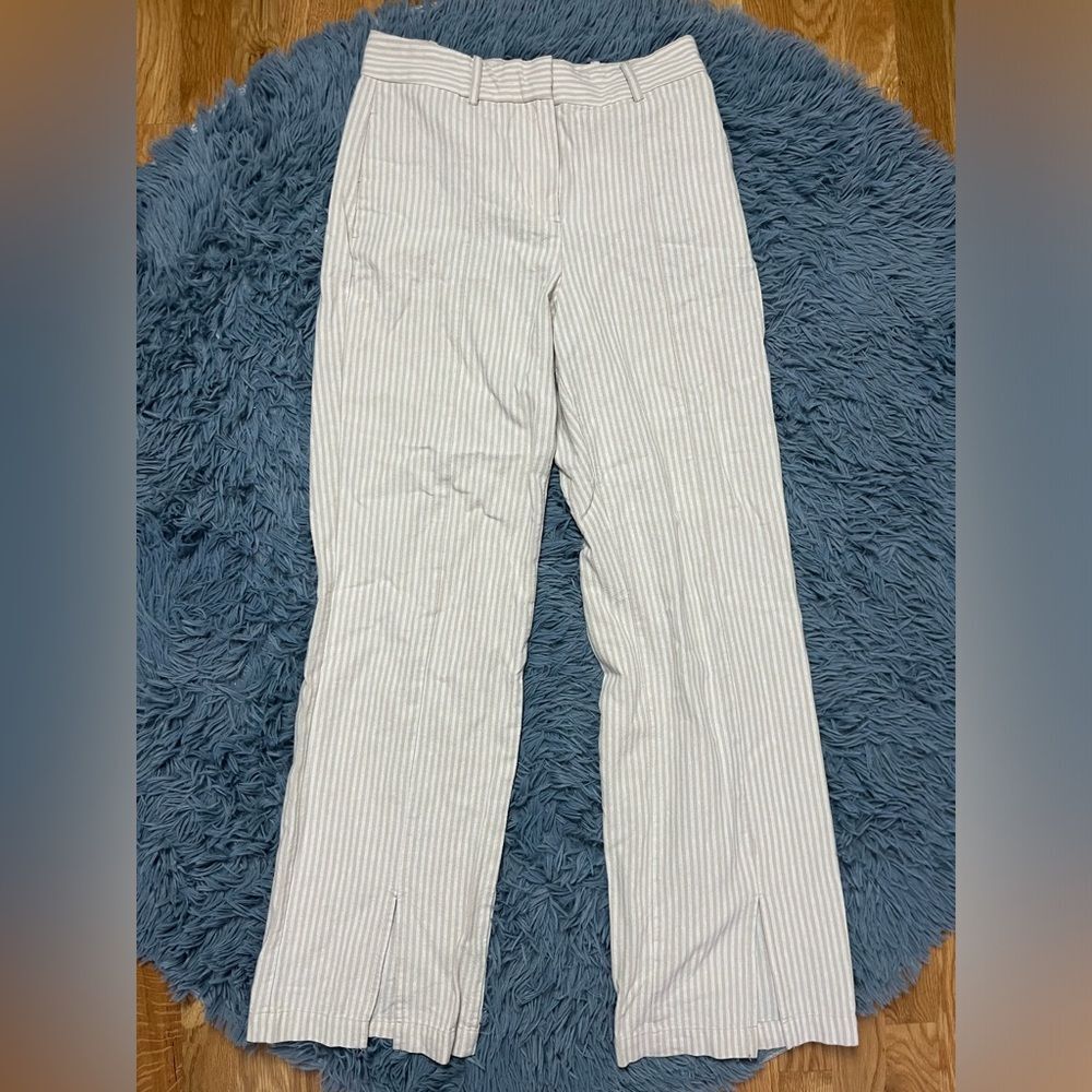 Zara White and Gray Striped Straight Leg Pants
